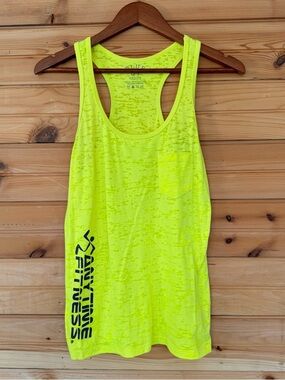 BLUE 84 | Anytime Fitness Women’s Medium Neon Yellow Burnout Racerback Tank Top
